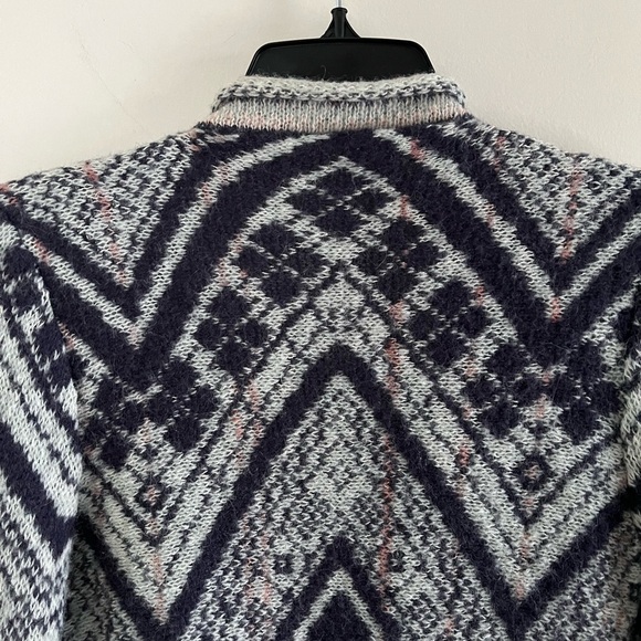 asymmetrical Fringed Open Front Cardigan Aztec Western Wool Blend Sweater size M - Picture 2 of 10